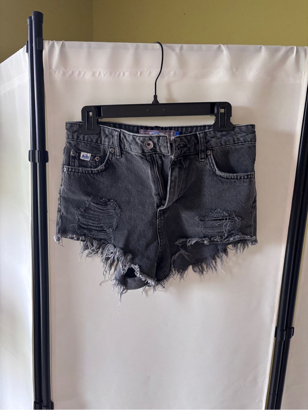 Superdry Black Distressed Denim Cutoff Shorts